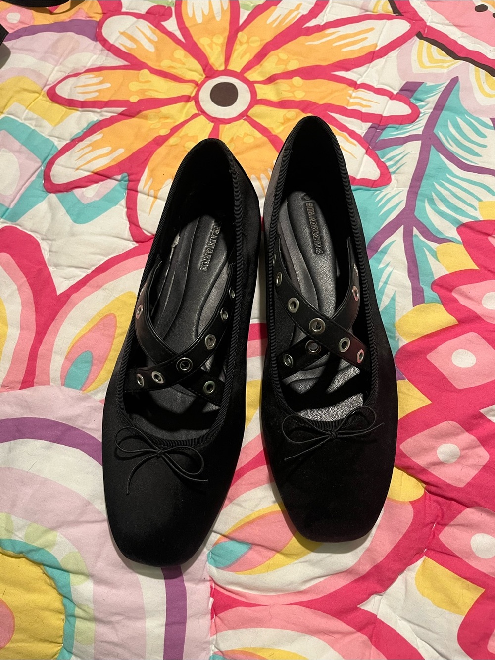 stradivarius Black Ballet Flats with Eyelet Cross Straps